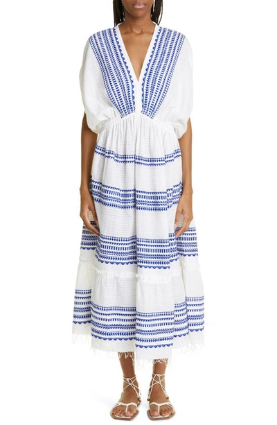 Lemlem Yani Plunge Neck Tiered Dress In Blue