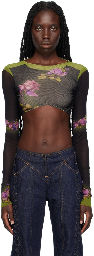 Jean Paul Gaultier Floral-print Cropped Top In Black