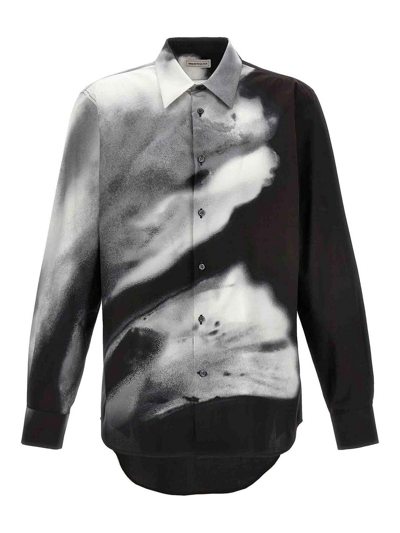 Alexander Mcqueen Floral Printed Buttoned Shirt In White/black
