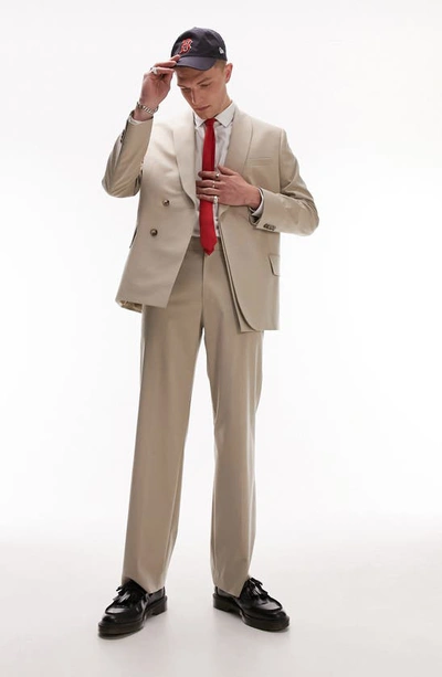 Topman Slim Linen Blend Suit Pants In Stone-neutral