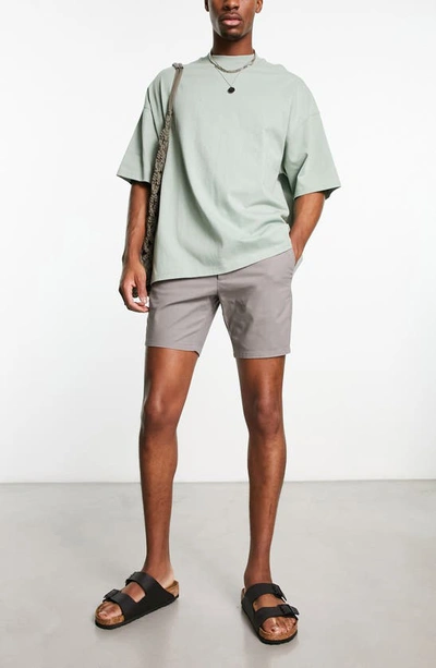 Asos Design Skinny Chino Shorts In Mid Length In Light Gray