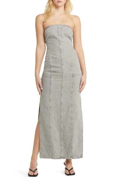 grey midi dress topshop Denim Bandeau With Splits In Gray >=30