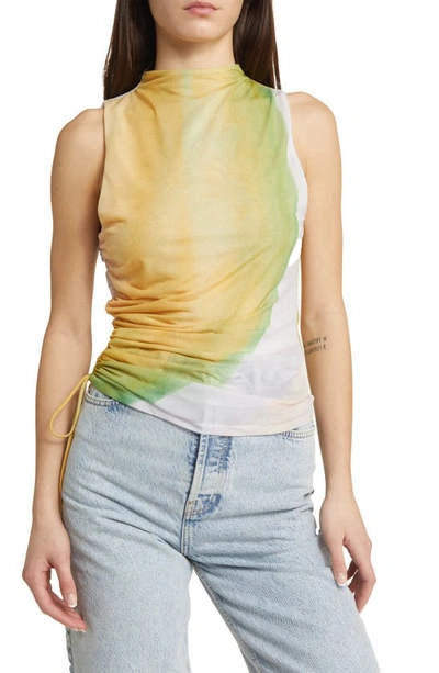 Topshop Watercolor Ruched Side Tank Top In Multi