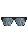 Dior B23 S3i Geometric Sunglasses, 57 Mm In Black/blue Mirrored