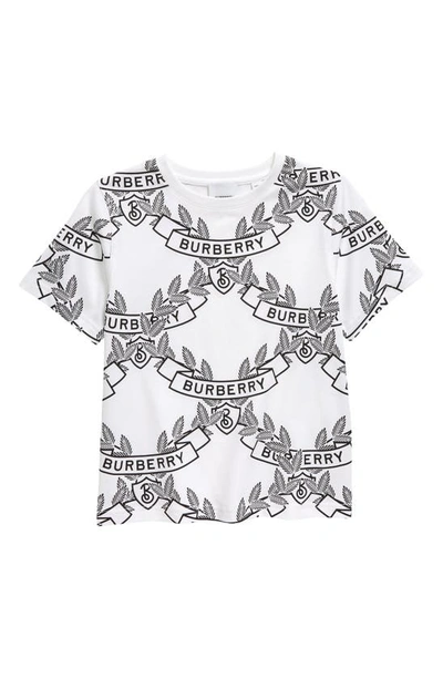 Burberry Kids' Oak Leaf Crest Cotton T-shirt In White-black Ip Pa