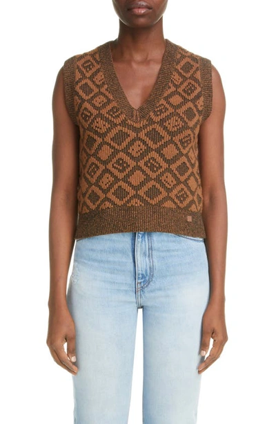 Acne Studios Face Wool And Cotton Sweater Vest In Toffee Brown,black