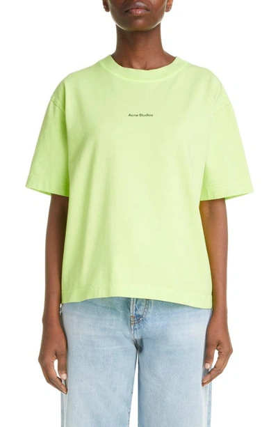 Acne Studios Logo Cotton T-shirt In Fluo Green