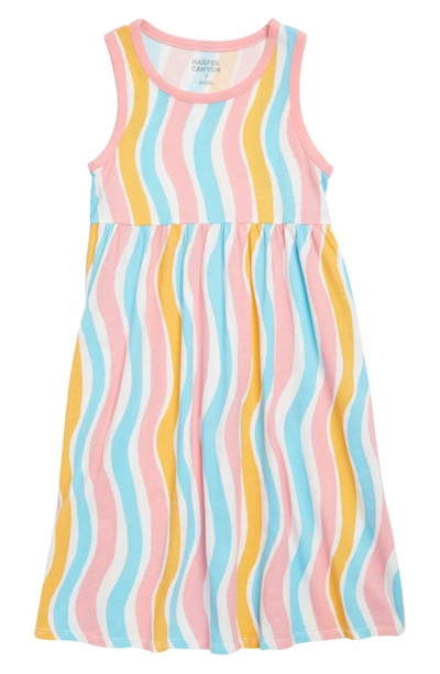 Harper Canyon Kids' Print Tank Dress In Pink- Yellow Gouache Stripes