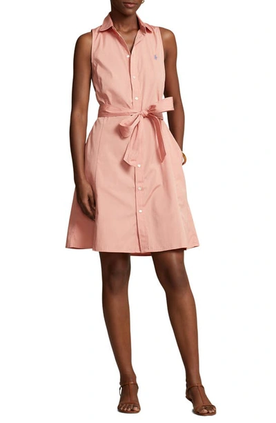 Polo Ralph Lauren Women's Belted Sleeveless Cotton Shirtdress In Deco Coral