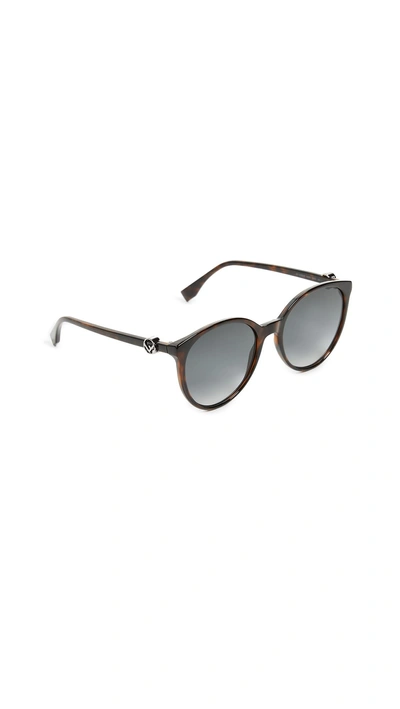 Fendi Round Gradient Sunglasses In Dark Havana/dark Grey Gradient