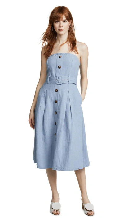 Moon River Button Front Strapless Dress In Sky