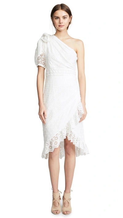 Ulla Johnson Gwyneth One Shoulder Eyelet Dress In Blanc