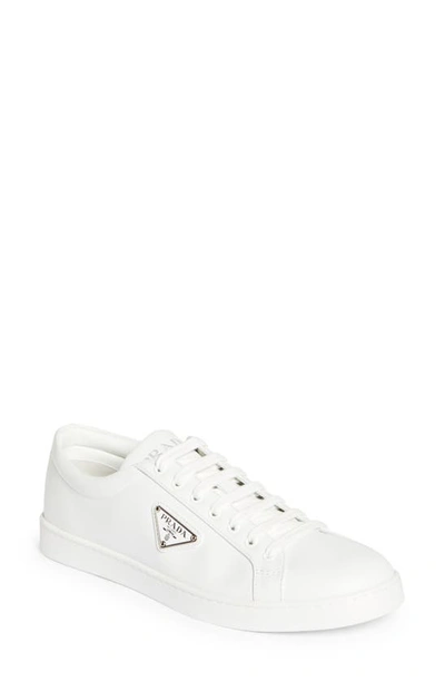 Prada Lane Triangle Logo Low Top Leather Sneaker In White