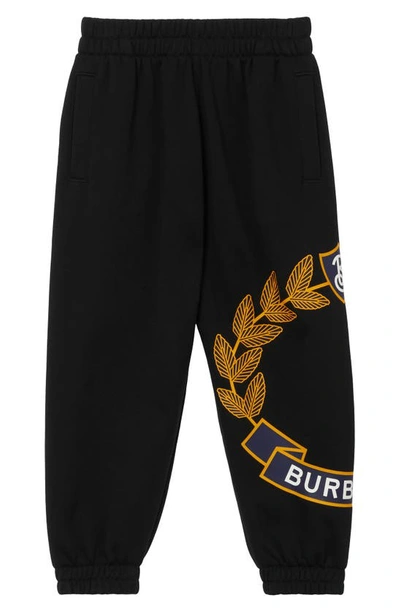 Burberry Kids' Oak Leaf-crest Jogging Trousers In Black