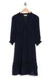 Nanette Lepore Ruffle V-neck Long Sleeve Dress In Nan Navy