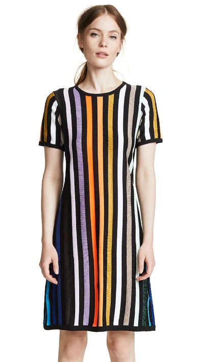 Replica Los Angeles Tee Shirt Dress With Instarsia Stripes In Black/multi