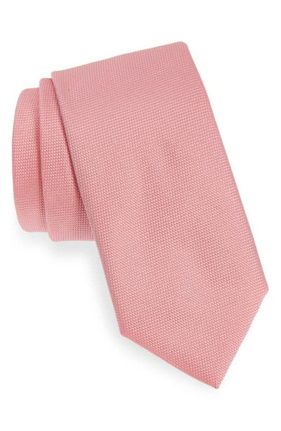Hugo Boss Solid Silk Tie In Pastel Pink