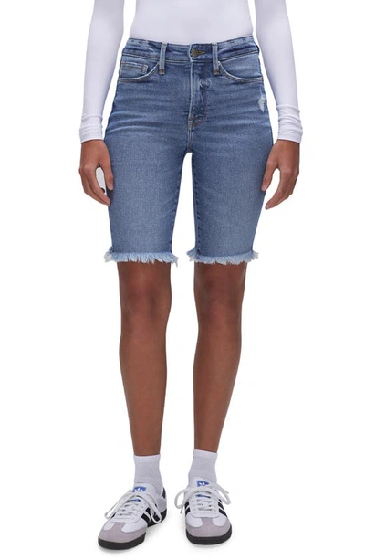 Good American Good Legs Distressed Cutoff Bermuda Shorts In Indigo468