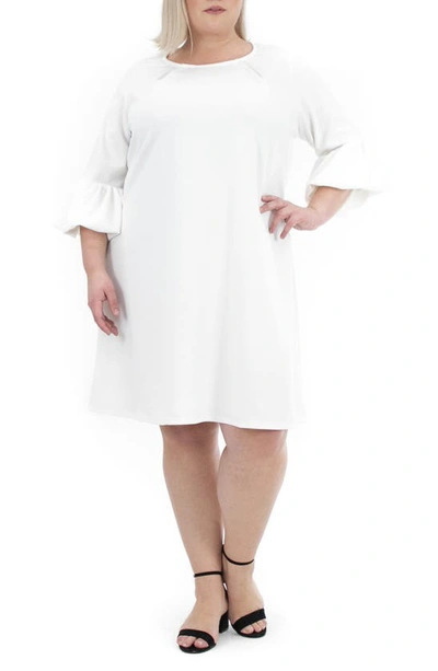 Nina Leonard Solid Three-quarter Bell Sleeve Shift Dress In Ivory