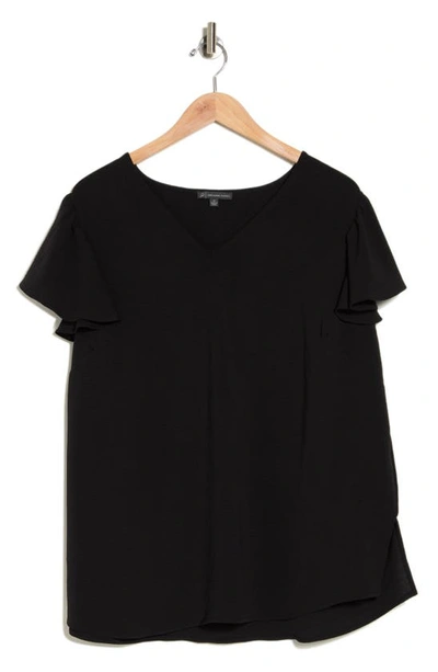 Adrianna Papell Flutter Sleeve V-neck Blouse In Black