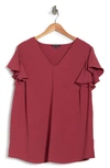 Adrianna Papell Flutter Sleeve V-neck Blouse In Rose