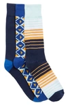 Nordstrom Rack Ultra Soft Patterned Crew Socks In Blue- Orange Bold Stripe