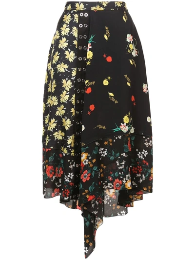 Derek Lam Floral Print Asymmetric Skirt In Black Multi