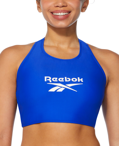 Reebok Womens High Neck Racer Back Bikini Top High Waist Bikini Bottoms In Blue