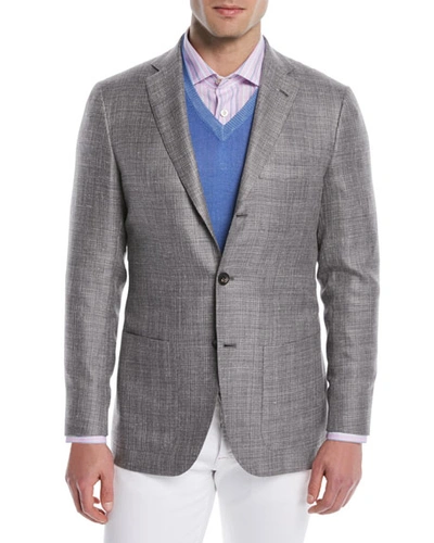 Kiton Men's Textured Weave Three-button Blazer In Gray