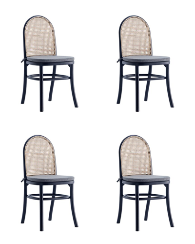 Manhattan Comfort Paragon 4-piece Ash Wood And Natural Cane Upholstered Dining Chair In Black And Gray