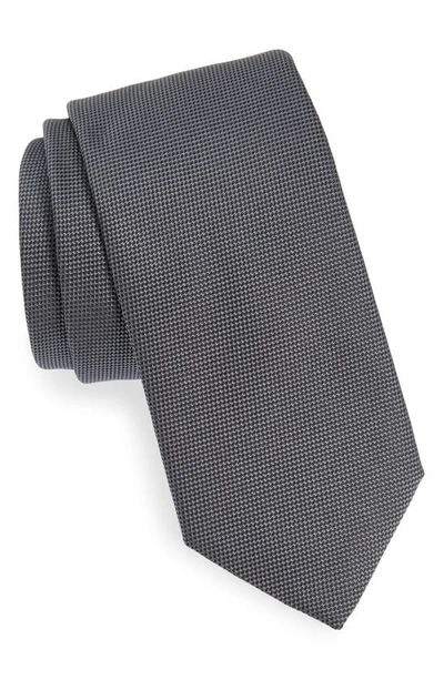 Hugo Boss Solid Grey Silk Tie In Charcoal Grey
