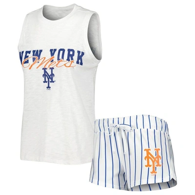 Concepts Sport White New York Mets Reel Pinstripe Tank Top & Shorts Sleep Set