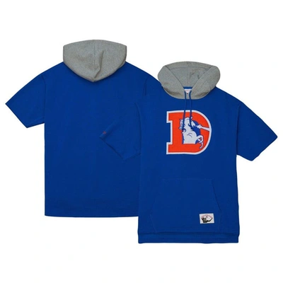 Mitchell & Ness Men's  Royal Denver Broncos Postgame Short Sleeve Hoodie