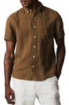 Billy Reid Tuscumbia Standard Fit Short Sleeve Linen Button-down Shirt In Military