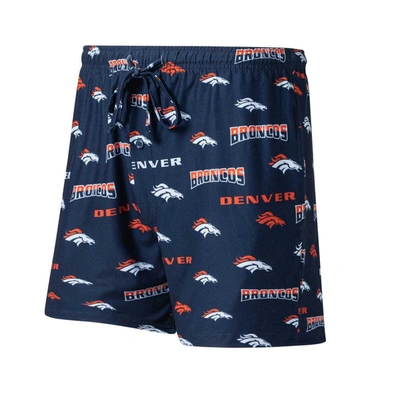 Concepts Sport Navy Denver Broncos Breakthrough Jam Allover Print Knit Shorts
