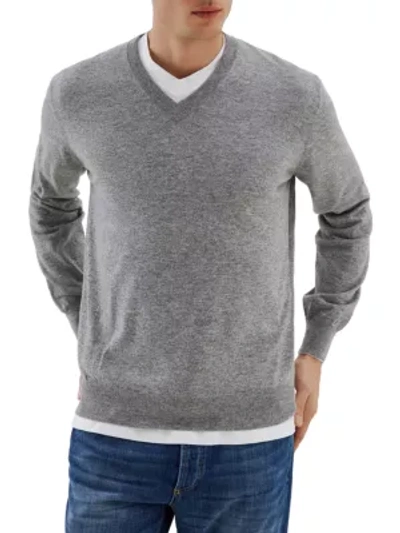 Brunello Cucinelli Cashmere V-neck Pullover Sweater In Grigio