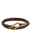 Caputo & Co Leather Wrap Bracelet In Washed Dark Brown