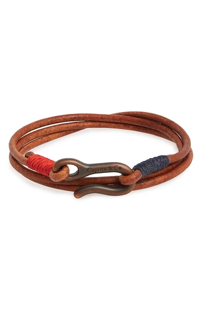 Caputo & Co Leather Wrap Bracelet In Washed Tan