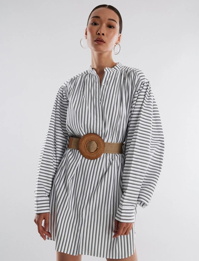 Bcbgmaxazria Carter Silky Batwing Dress In White/black Combo