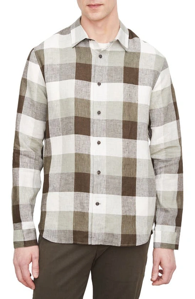 Vince Madrid Buffalo Check Linen Button-up Shirt In Sage Off White