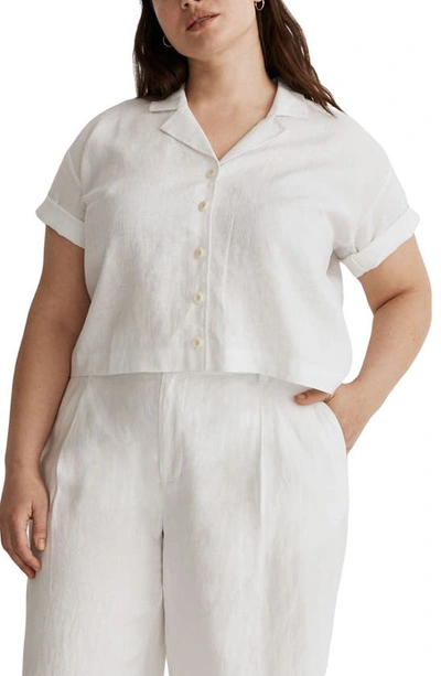 Madewell Resort Linen Crop Shirt In Eyelet White