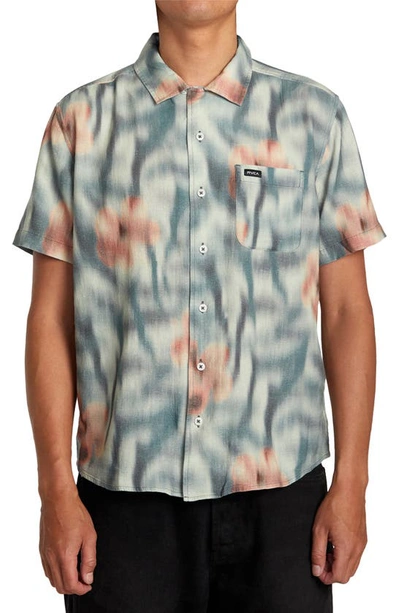 Rvca Hi Speed Floral Short Sleeve Linen Blend Button-up Shirt In Green