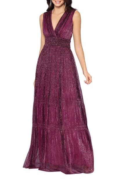 Betsy & Adam Cringle Glitter Gown In Black/ Pink