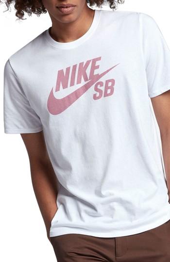 white nike shirt with pink logo