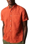 Billy Reid Tuscumbia Standard Fit Short Sleeve Linen Button-down Shirt In Clay