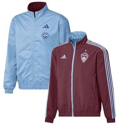 Adidas Originals Men's Adidas Burgundy, Light Blue Colorado Rapids 2023 On-field Anthem Full-zip Reversible Team Jack In Burgundy,light Blue