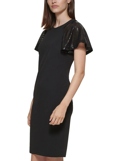 Calvin Klein Petites Womens Sequined Above Knee Sheath Dress In Black