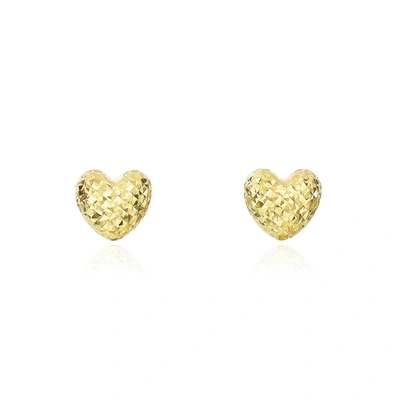 The Lovery Puffy Diamond Cut Heart Stud Earrings In Gold
