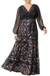 Kiyonna Isabella Embroidered Skirt Long Sleeve Gown In Moonlit Garden