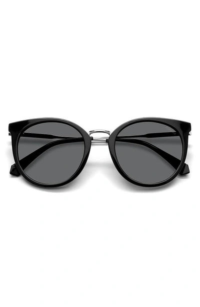 Polaroid 53mm Polarized Round Sunglasses In Black/ Grey Polar
